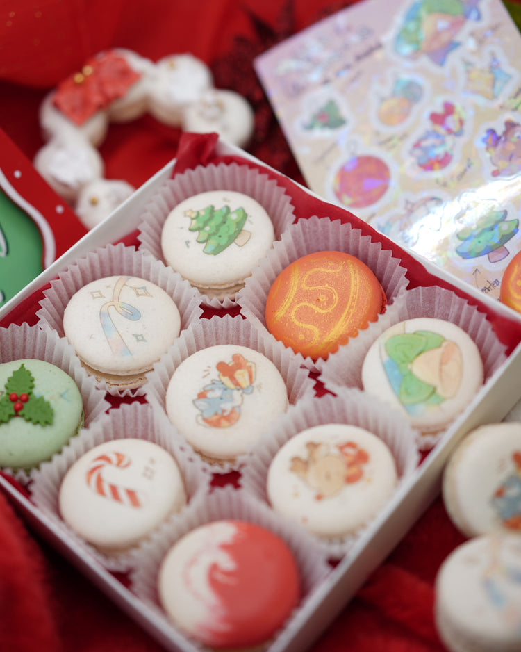 Limited Edition Box of 9 Christmas Decorated Macaron Box with Stickers