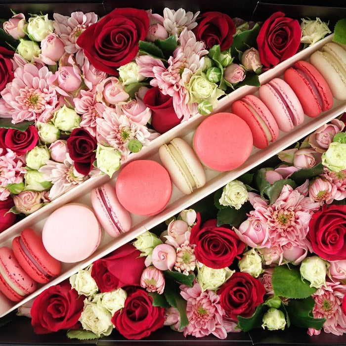 Deluxe Box of Flowers & Macarons